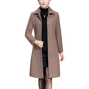 Women's Camel Winter Wool Trench Coat Long Thick Warm Walker Overcoat Modern
